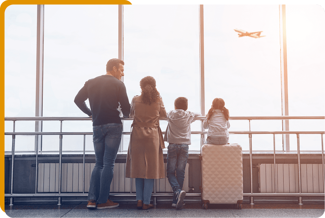 Family waiting at airport terminal