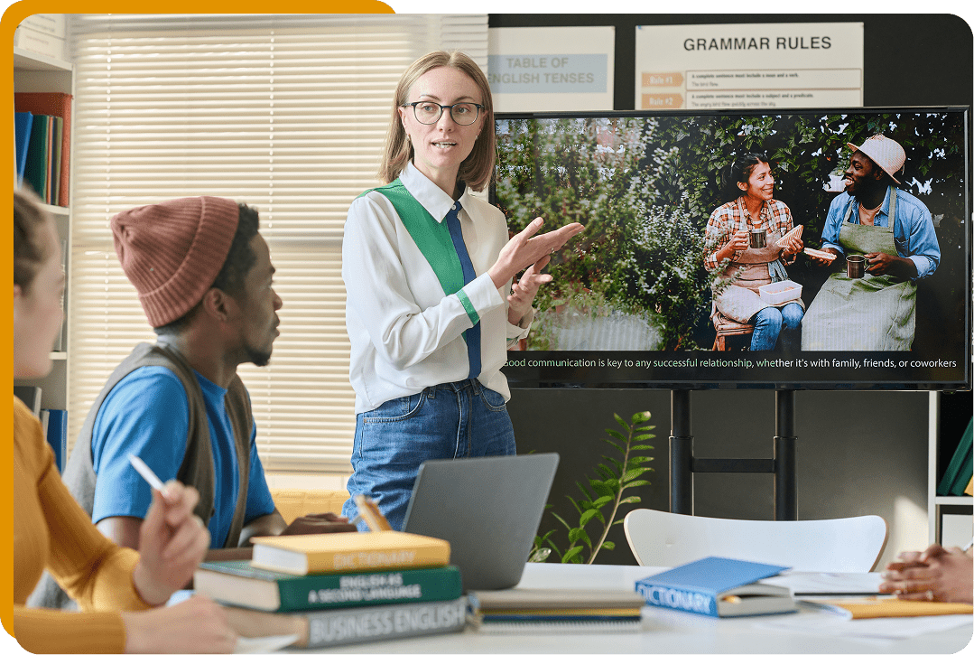 Teacher explaining topic to students