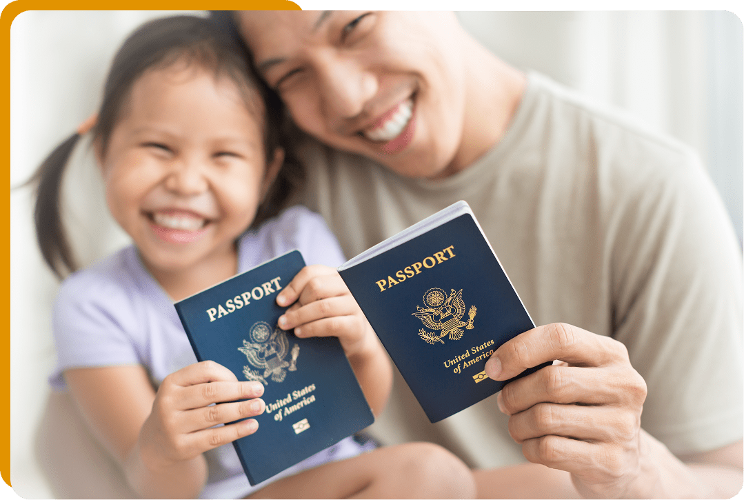Family showing their passports