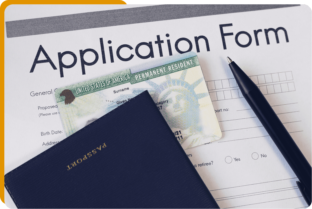 Application form with passport and pen