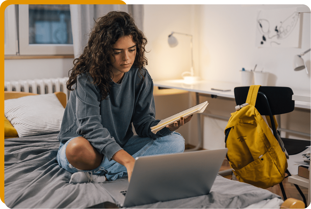 Young adult focused on online learning